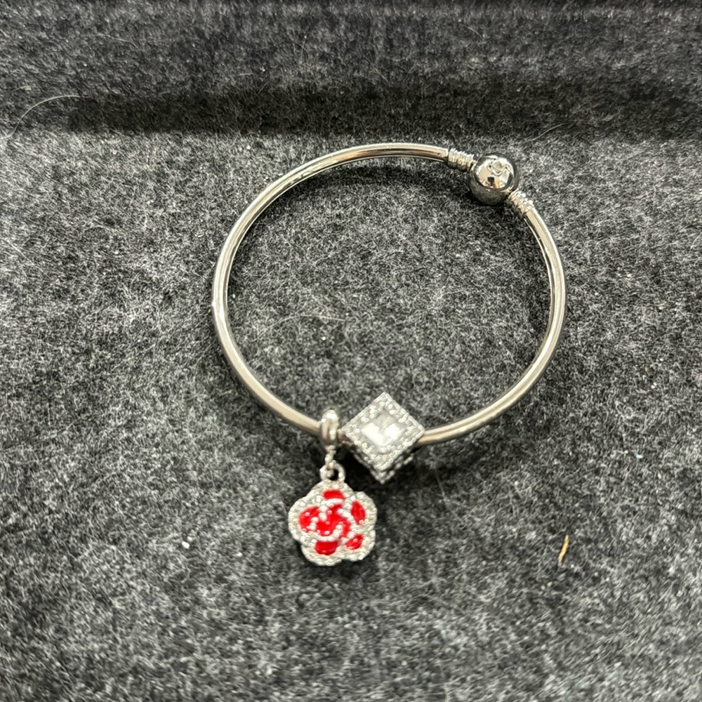 Silver Bangle With Charms
